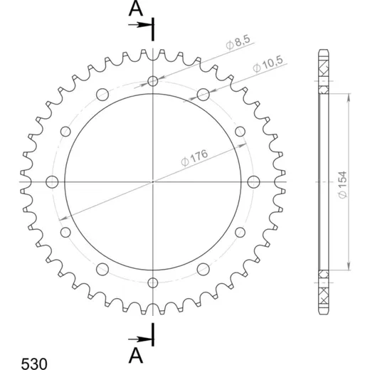 Alu-Rear Sprocket / Chain Wheel Supersprox 530/44t black 11607AK44