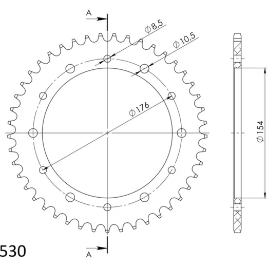 Alu-Rear Sprocket / Chain Wheel Supersprox 530/45t black 11607AK45