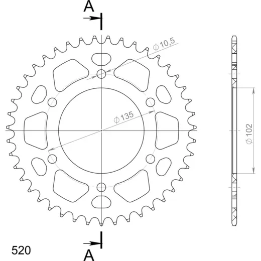 Alu-Rear Sprocket / Chain Wheel Supersprox 520/43t red 30401AR43