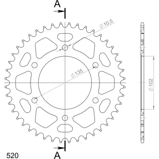 Alu-Rear Sprocket / Chain Wheel Supersprox 520/44t red 30401AR44