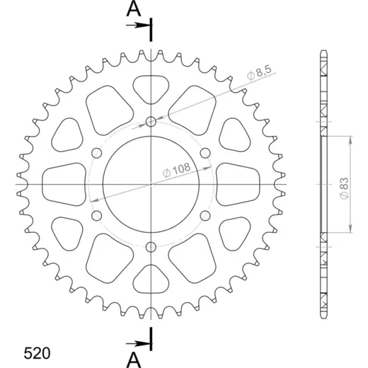 Alu-Rear Sprocket / Chain Wheel Supersprox 520/44t red 30404AR44