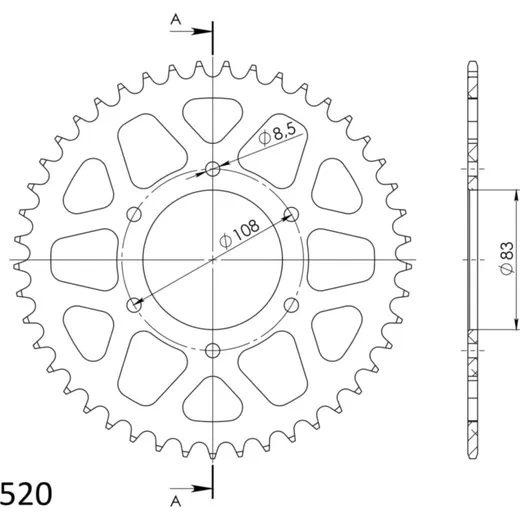Alu-Rear Sprocket / Chain Wheel Supersprox 520/45t red 30404AR45
