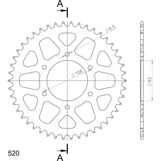 Alu-Rear Sprocket / Chain Wheel Supersprox 520/46t red 30404AR46