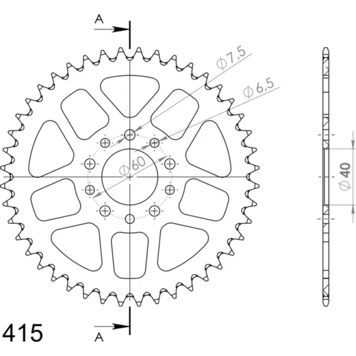 Alu-Rear Sprocket / Chain Wheel Supersprox 415/44t black