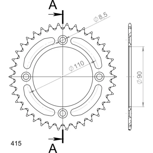 Alu-Rear Sprocket / Chain Wheel Supersprox 415/39t silver