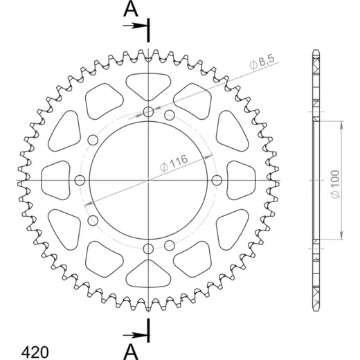Alu-Rear Sprocket / Chain Wheel Supersprox 420/53t black 17104AK53