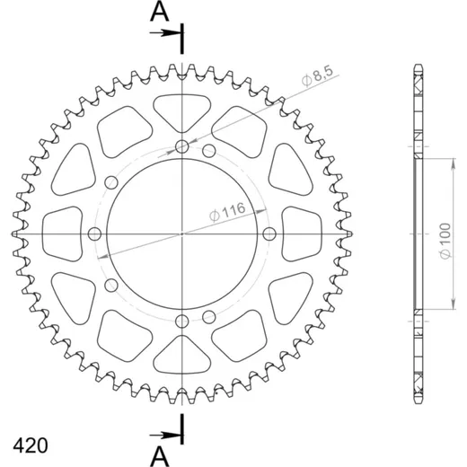 Alu-Rear Sprocket / Chain Wheel Supersprox 420/54t black 17104AK54