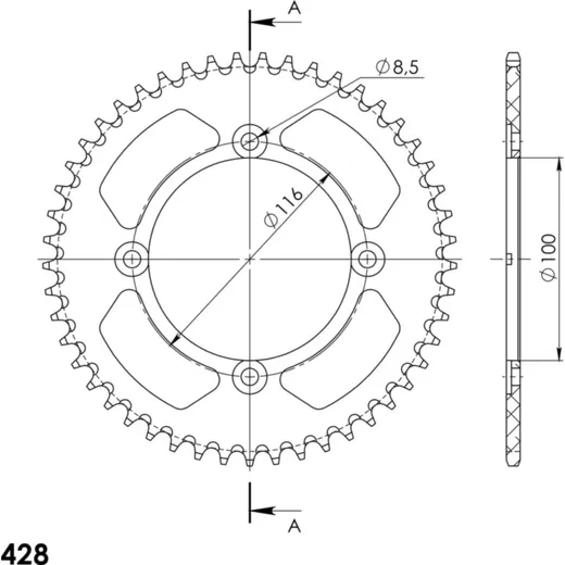 Alu-Rear Sprocket / Chain Wheel Supersprox 428/49t black 17105AK49