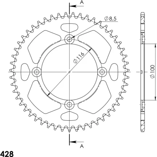 Alu-Rear Sprocket / Chain Wheel Supersprox 428/50t black 17105AK50