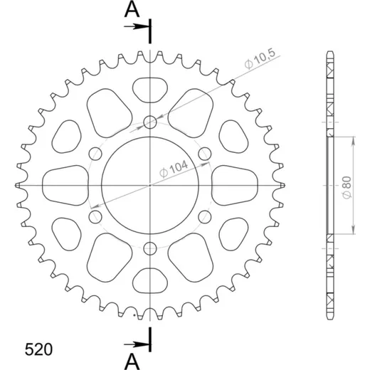 Alu-Rear Sprocket / Chain Wheel Supersprox 520/42t gold 17403AS42