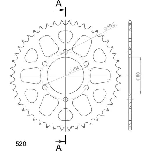 Alu-Rear Sprocket / Chain Wheel Supersprox 520/46t gold 17403AS46