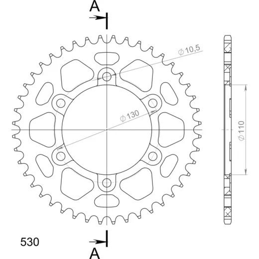 Alu-Rear Sprocket / Chain Wheel Supersprox 530/44t red 13813AR44