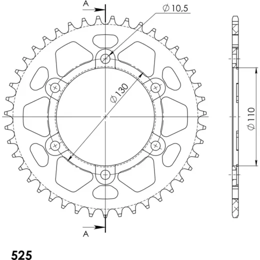 Alu-Rear Sprocket / Chain Wheel Supersprox 525/43t black 13810AK43
