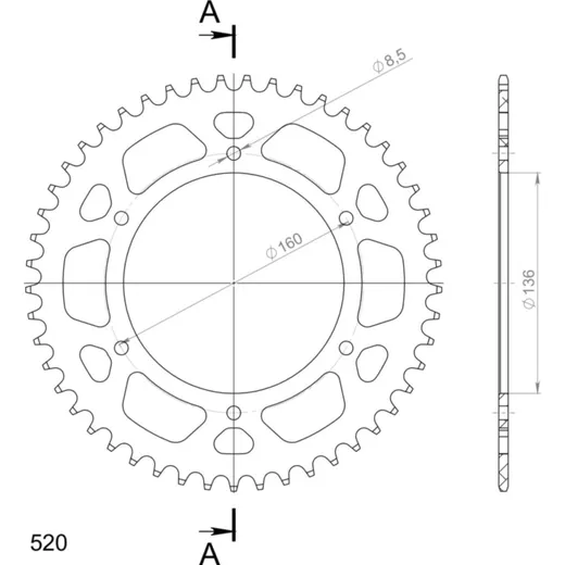 Alu-Rear Sprocket / Chain Wheel Supersprox 520/49t black 35304AK49