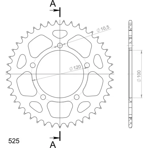 Alu-Rear Sprocket / Chain Wheel Supersprox 525/43t black 36800AK43