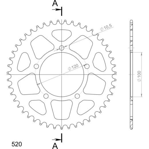 Alu-Rear Sprocket / Chain Wheel Supersprox 520/47t black 36801AK47