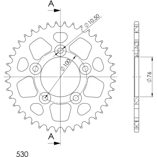 Alu-Rear Sprocket / Chain Wheel Supersprox 530/40t black 93901AK40