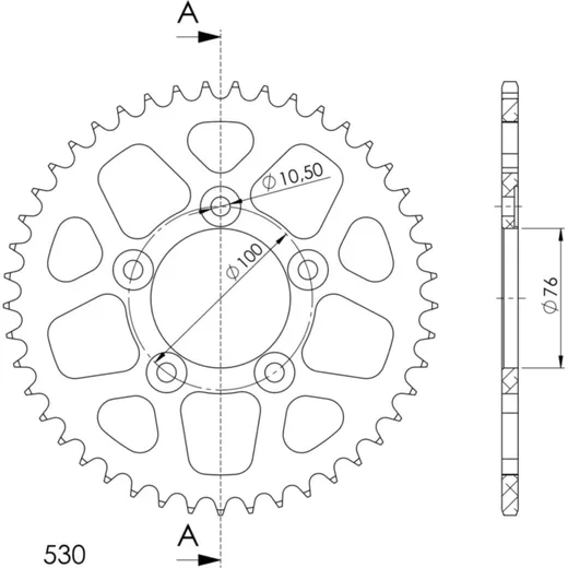 Alu-Rear Sprocket / Chain Wheel Supersprox 530/45t black 93901AK45