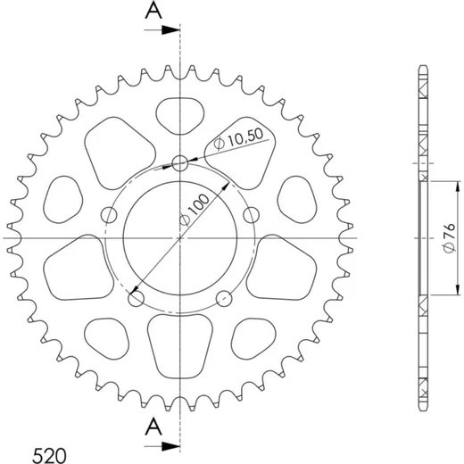 Alu-Rear Sprocket / Chain Wheel Supersprox 520/44t black 93902AK44