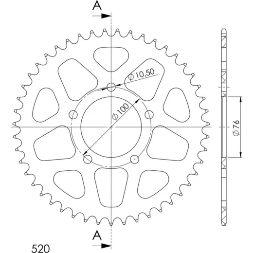 Alu-Rear Sprocket / Chain Wheel Supersprox 520/47t black 93902AK47