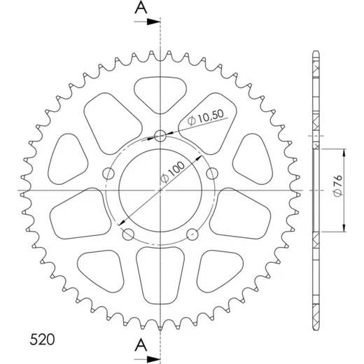 Alu-Rear Sprocket / Chain Wheel Supersprox 520/48t black 93902AK48