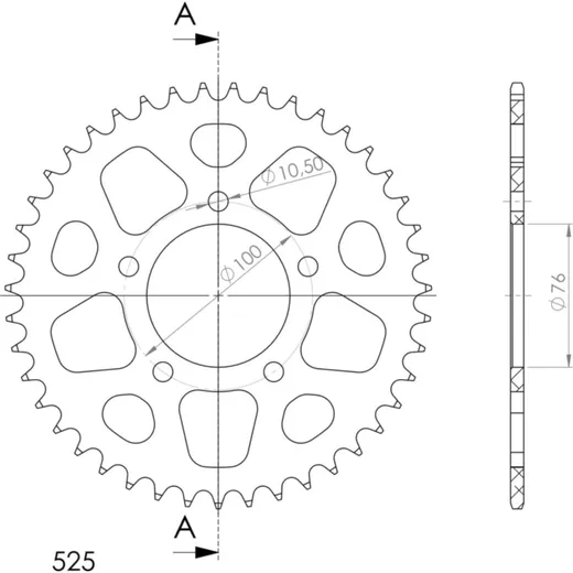 Alu-Rear Sprocket / Chain Wheel Supersprox 525/44t gold