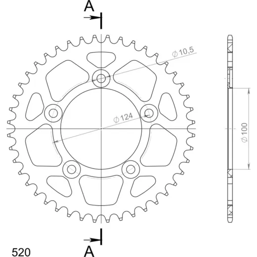 Alu-Rear Sprocket / Chain Wheel Supersprox 520/44t silver 51613AV44