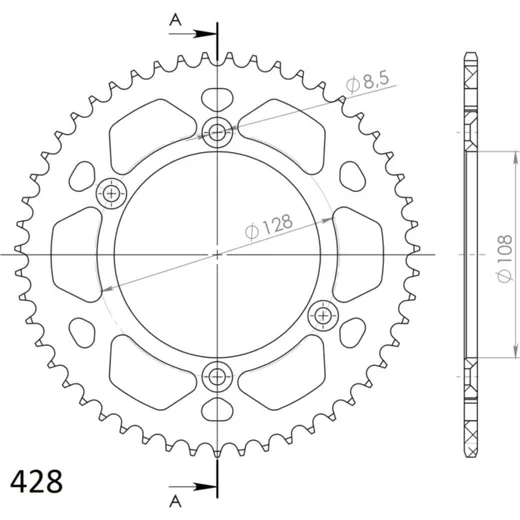 Alu-Rear Sprocket / Chain Wheel Supersprox 428/51t black