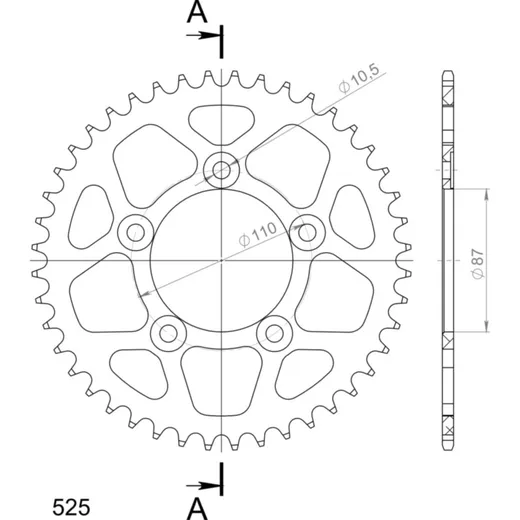 Alu-Rear Sprocket / Chain Wheel Supersprox 525/44t black 15404AK44