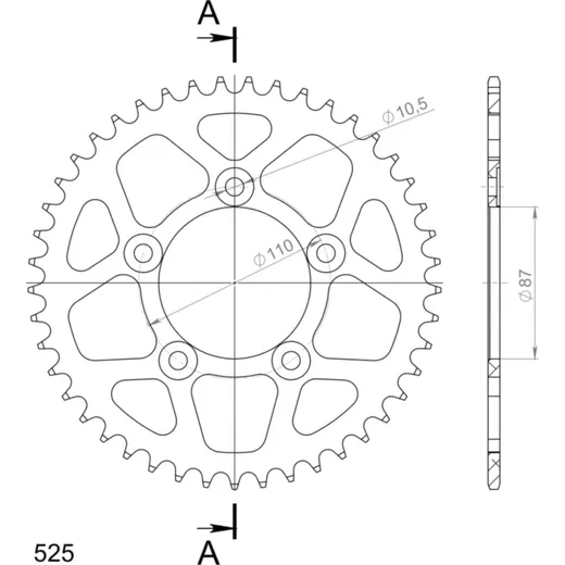 Alu-Rear Sprocket / Chain Wheel Supersprox 525/45t black 15404AK45