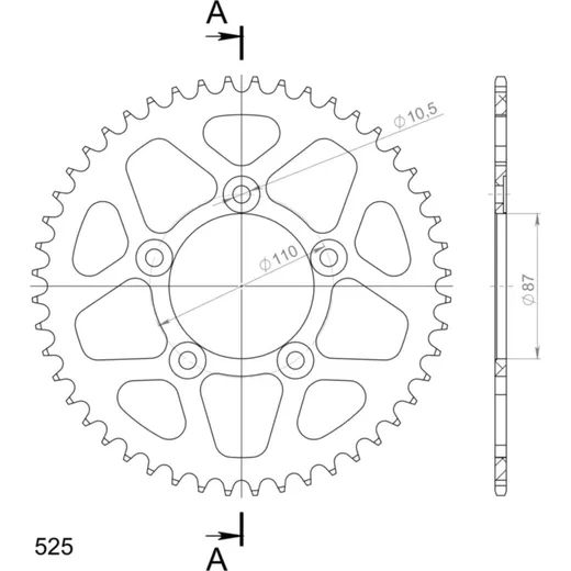 Alu-Rear Sprocket / Chain Wheel Supersprox 525/48t black 15404AK48