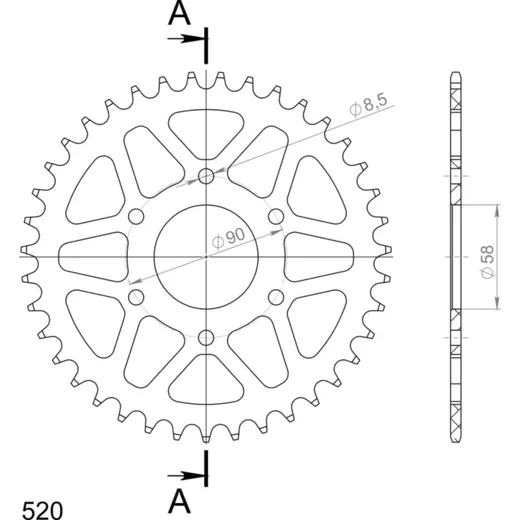 Alu-Rear Sprocket / Chain Wheel Supersprox 520/39t silver