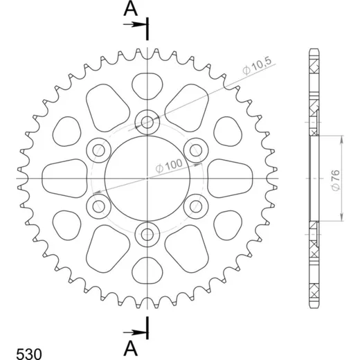 Alu-Rear Sprocket / Chain Wheel Supersprox 530/44t black 15902AK44