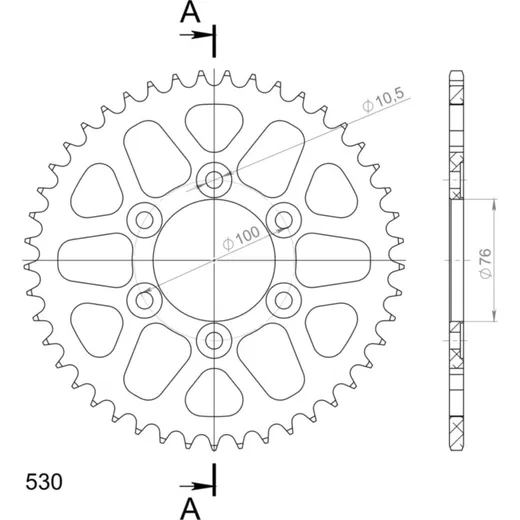 Alu-Rear Sprocket / Chain Wheel Supersprox 530/45t black 15902AK45