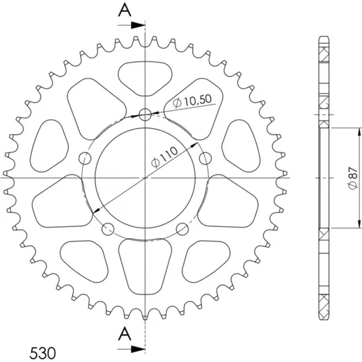 Alu-Rear Sprocket / Chain Wheel Supersprox 530/47t black 15601AK47