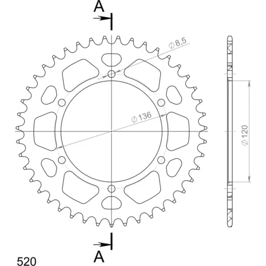 Alu-Rear Sprocket / Chain Wheel Supersprox 520/43t black 13304AK43