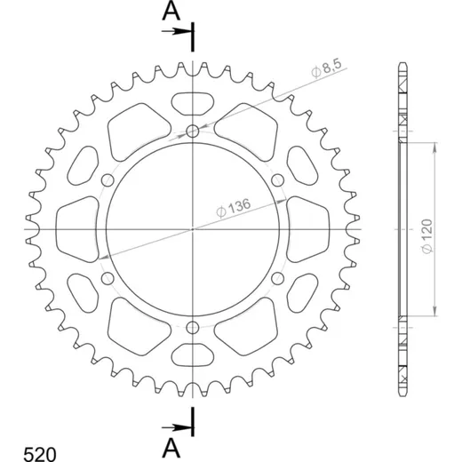 Alu-Rear Sprocket / Chain Wheel Supersprox 520/44t blue 13304AB44