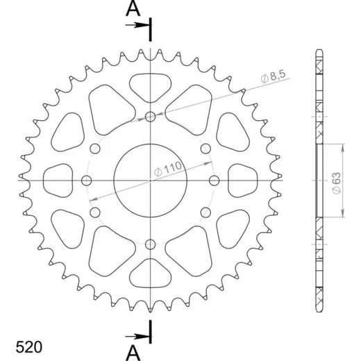 Alu-Rear Sprocket / Chain Wheel Supersprox 520/43t orange 72306AO43