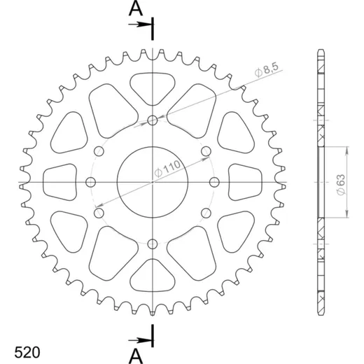 Alu-Rear Sprocket / Chain Wheel Supersprox 520/45t black 72306AK45