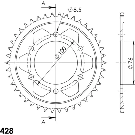 Steel Edge-Rear Sprocket / Chain Wheel Supersprox 428/42t gold