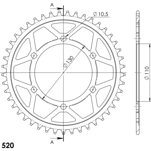 Steel Edge-Rear Sprocket / Chain Wheel Supersprox 520/45t gold
