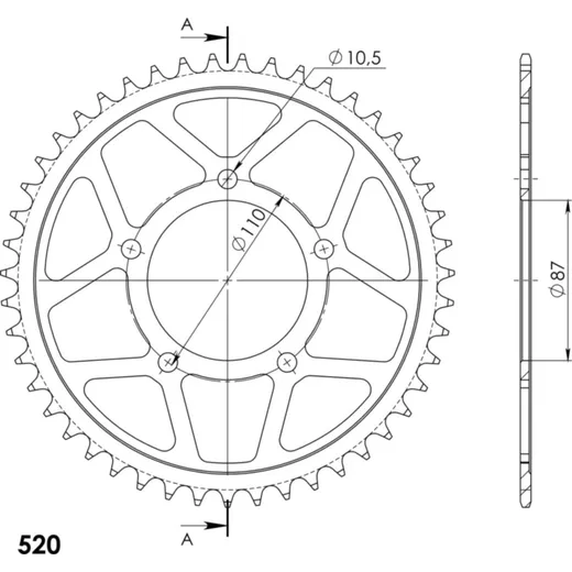 Steel Edge-Rear Sprocket / Chain Wheel Supersprox 520-47t black 14405-K47