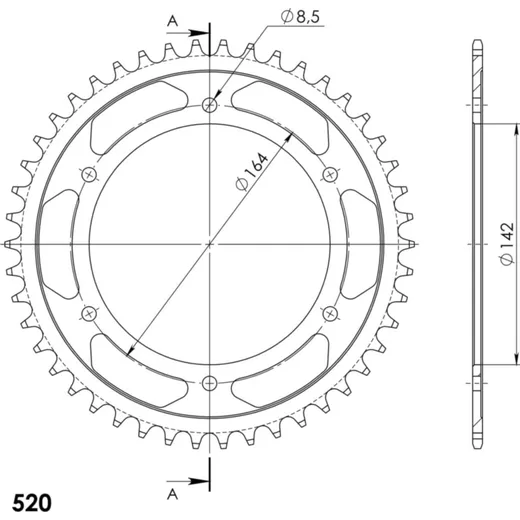 Steel-Rear Sprocket / Chain Wheel Supersprox 520/46t black 92401-46