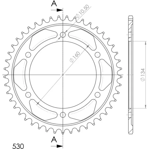Steel-Rear Sprocket / Chain Wheel Supersprox 530/45t black 10616-45