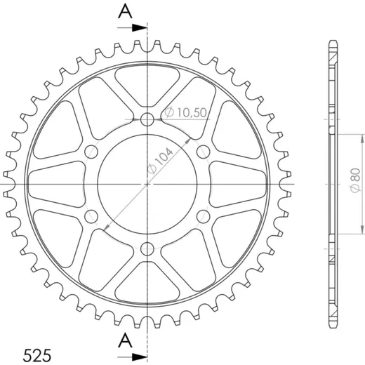 Steel-Rear Sprocket / Chain Wheel Supersprox 525/44t black 16610-44