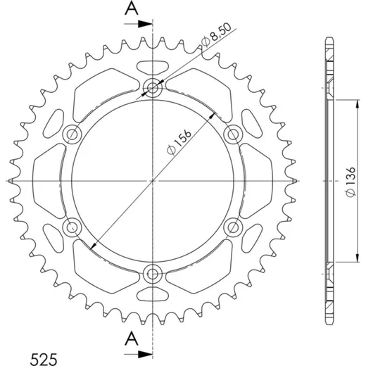 Steel-Rear Sprocket / Chain Wheel Supersprox 525/46t black 14506-46