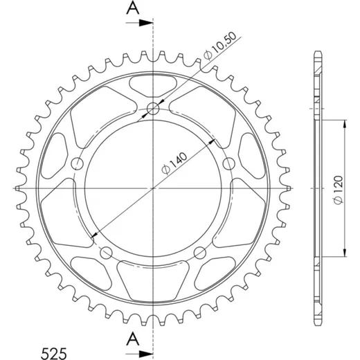Steel-Rear Sprocket / Chain Wheel Supersprox 525/46t black 14604-46