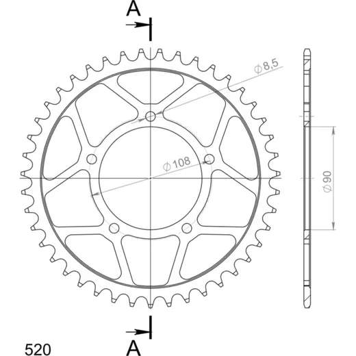 Steel-Rear Sprocket / Chain Wheel Supersprox 520/43t black 35303-43