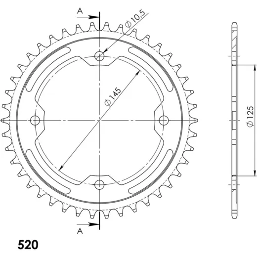 Steel-Rear Sprocket / Chain Wheel Supersprox 520/42t black 12509-42