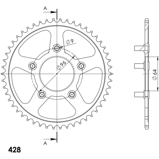 Steel-Rear Sprocket / Chain Wheel Supersprox 428/50t black 30232-50